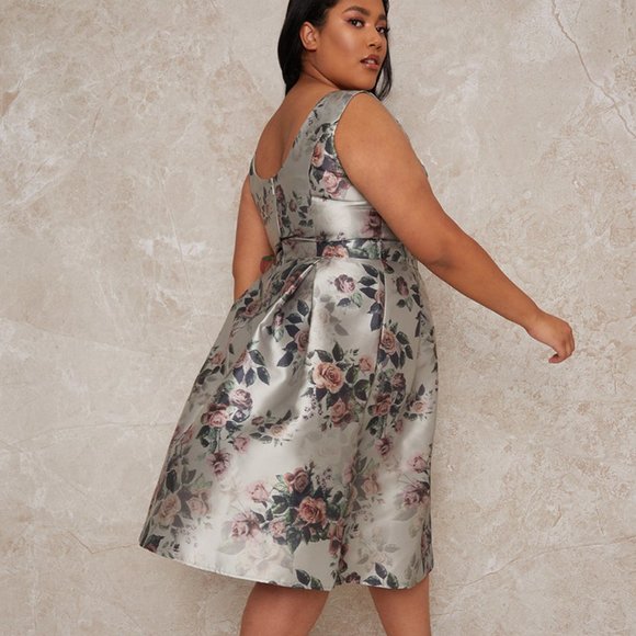 NWT Chi Chi London Plus Size Floral Midi Dress Green Size 14 - Picture 2 of 6